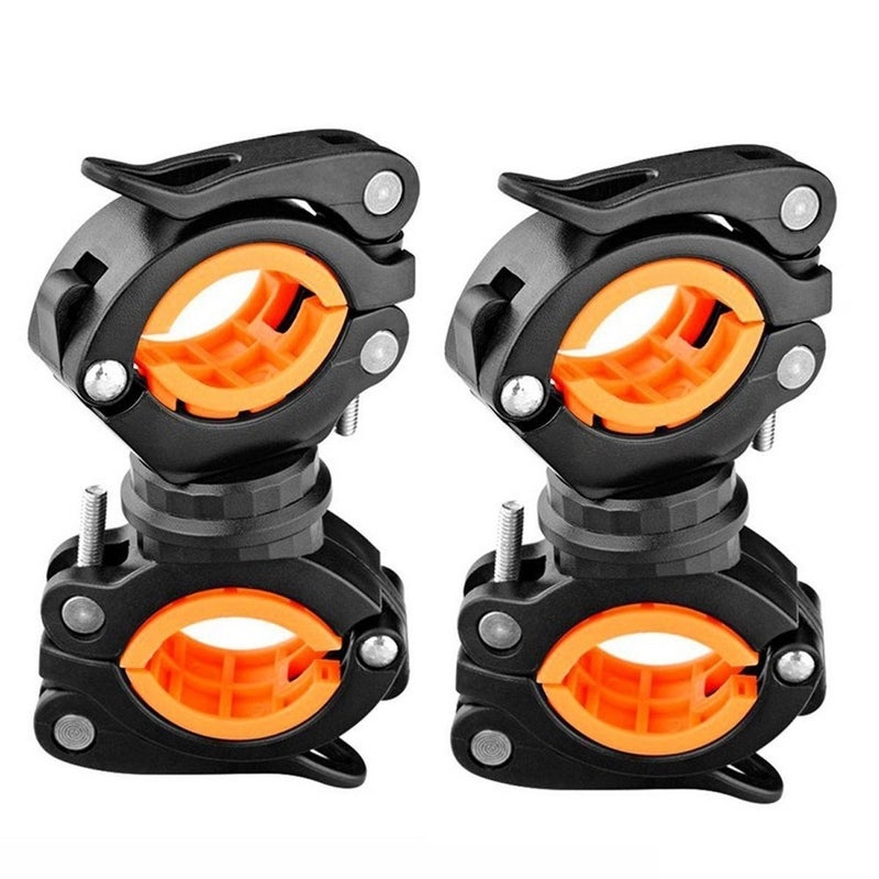 Vonpri [2 Pack] Vonpri Flashlight Holder, Mount Bicycle Mounting Bracket Flashlight Holder Torch Clip 360Âº Rotation (Orange) - Image 1